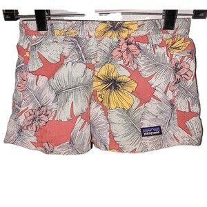 PATAGONIA Sz10 Youth Girls Tropical Floral Drawstring Vacation Logo Beach Shorts